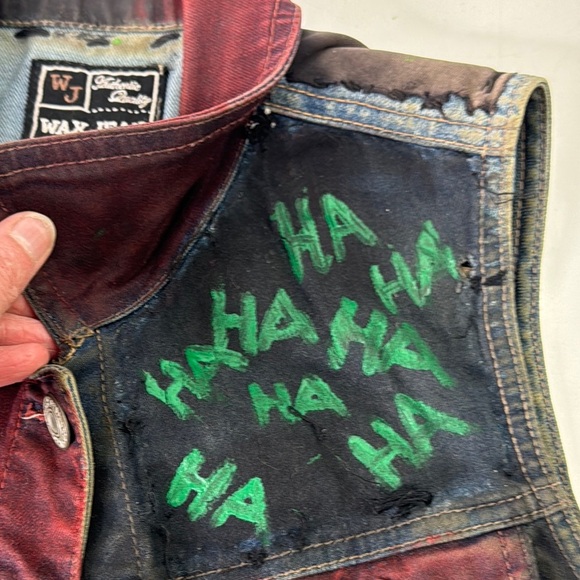 Upcycled Wax Jean Denim Vest with Patches size small - Picture 9 of 11